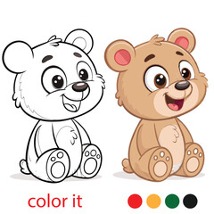 Cute Teddy Bear Plush Toy Coloring Page – Whimsical Cartoon Bear Character in Bold Line Art for Kids Activity Book and Printable Pages