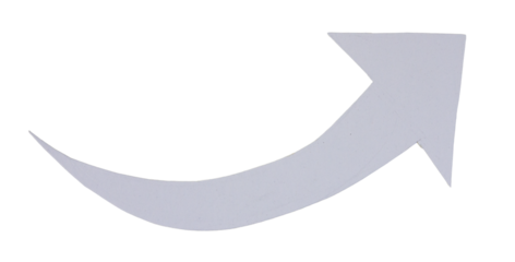 White paper cut arrow curve shape on transparent background