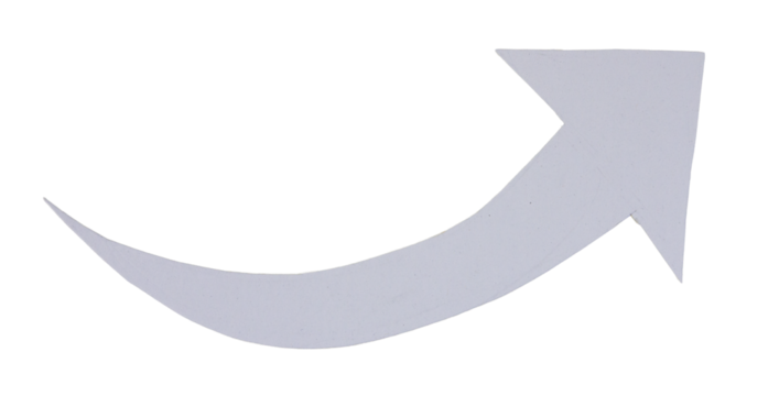 White paper cut arrow curve shape on transparent background
