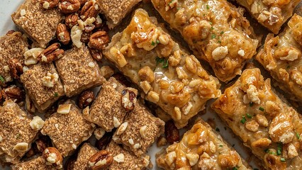 Obraz premium Delicious kadayif and baklava desserts with nuts