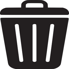 Black trash can icon vector illustration for waste management and recycling concept design element use on transparent background