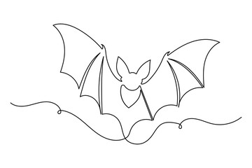 Minimalist one line bat drawing in simple outline vector illustration with isolated clean background
