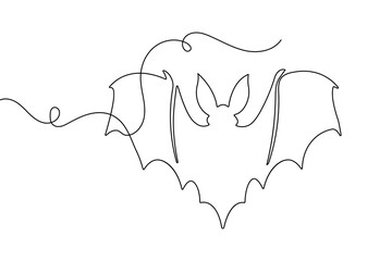 Minimalist one line bat drawing in simple outline vector illustration with isolated clean background
