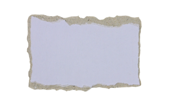 blank rectangle white paper ripped with brown edges on transparent background. label