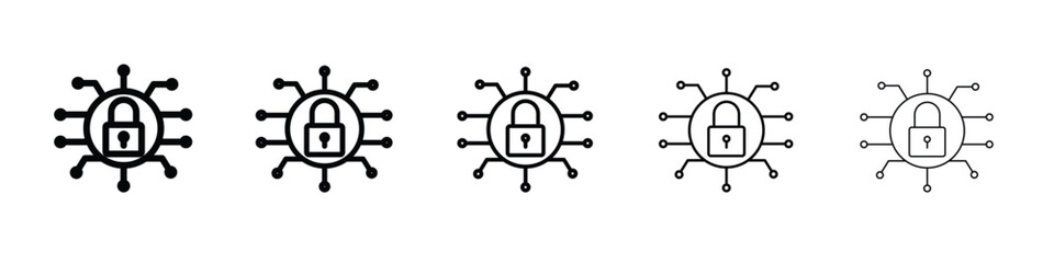 Cyber security icon web Vector collection in black strokes