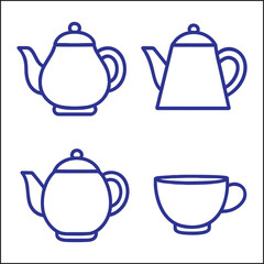 Collection of elegant tea service utensil icons for culinary and hospitality designs