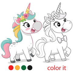 Cute Cartoon Unicorn Coloring Page – Bold Outlines, Cheerful Expression, Playful Fantasy Animal for Kids Activity Book