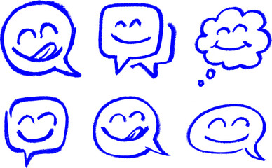 Smiley Fafes In Speech Bubble Dialogue Boxes Crayon Chalk Drawing Vector Set