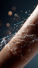 Detailed View Of Arm Skin With Digital Particle Trails And Light Effects Against Dark Background
