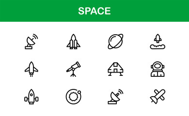 Space, Modern Line Icon Pack – A professional, minimal, and creative collection of cosmic and astronomy symbols in vector line art style.