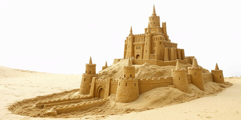 sandcastle on the beach on white background