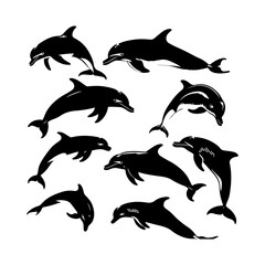 Obraz premium Dolphin Silhouette Set Clipart on White Background