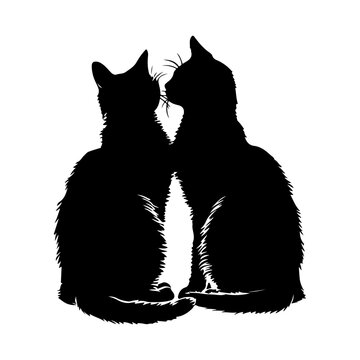 Couple Cat Black Silhouette Clipart on White Background