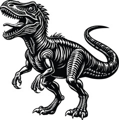 Fierce Albertosaurus Dinosaur Illustration Black and White Vector Art