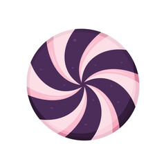 Round purple and pink swirl candy with glossy texture, flat style. Concept of sweet treats and confectionery design