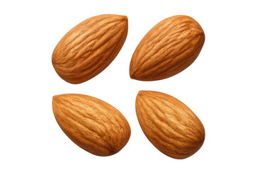 Four almond nuts rotating on transparent background, perfect for healthy food and vegan concepts