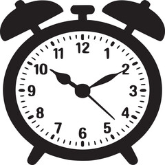 Alarm clock vector illustration, time management concept, deadline reminder, black and white clip art design on transparent background