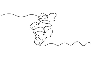 Single one line drawing ginger vegetable concept continuous line draw design graphic vector illustration, One continuous line drawing healthy organic ginger for farm logo identity. Fresh flowering.