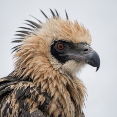 Young bearded vulture with downy feathers, white backdrop



