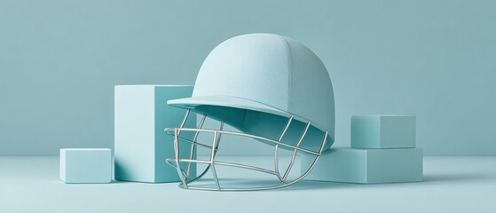 Premium Professional Cricket Helmet with Protective Grille in Modern Studio Setting for Player Safety and Sports Merchandise Marketing Campaigns