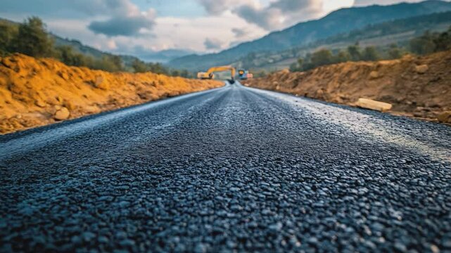 Road to the Horizon: An asphalt road stretches into the distance, offering a compelling perspective of a mountainous landscape under a dynamic sky.