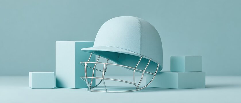 Premium Professional Cricket Helmet with Protective Grille in Modern Studio Setting for Player Safety and Sports Merchandise Marketing Campaigns - Powered by Adobe