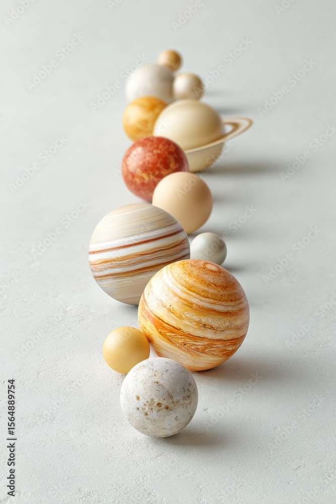 Aufkleber Modern Planet Alignment Concept with Detailed Solar System Planets in a Minimalistic Setting for Science Education and Digital Content Creation