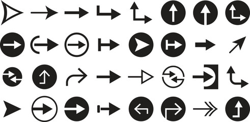 Arrow icon set. Direction, pointer, glyph, flat, bold, left, right, up, down and more.