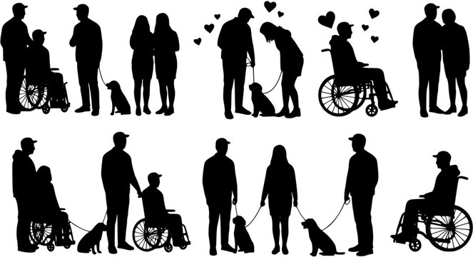 Various lover silhouette in a wheelchair in vector format
