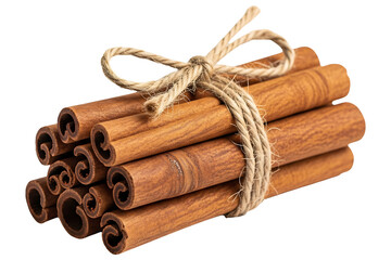 Cinnamon sticks spice bundle aromatic ingredient for cooking and baking recipes on transparent background