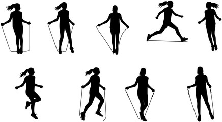 Girl skipping sport activity silhouette
