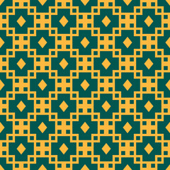 A bold geometric pattern in teal and gold