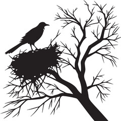 bird in nest silhouette