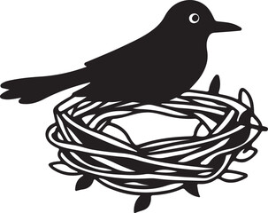 bird in nest silhouette
