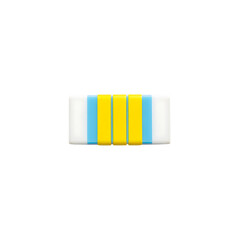 Colorful banded resistor, electronic component, with bands of yellow, blue, and white, design, concept.