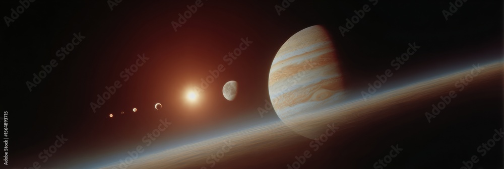 Poster Cosmic Planet Alignment with Glowing Surfaces and Space Haze in a Vast Celestial Expanse for Science Promotion and Astronomical Wonder