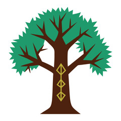 Ancient style tree featuring carved runes for fantasy or mythology art Vector illustration