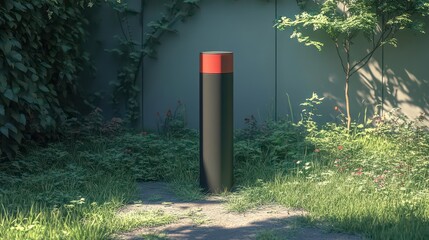 Modern Red Top Bollard in Garden