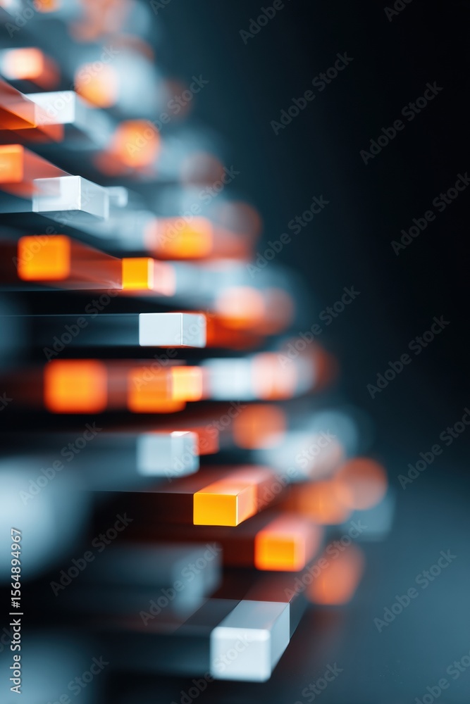 Aufkleber Futuristic Digital Blocks in Pyramid Structure with Illuminated Circuits Symbolizing Blockchain Security and Layered Data Protection for Tech Industry