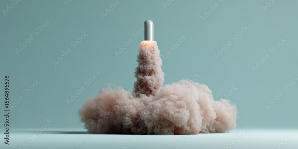 Aufkleber Vertical Rocket Launch with Dense Smoke Cloud in Minimalist Studio Setting Representing Ambition and Business Success for Technology Marketing