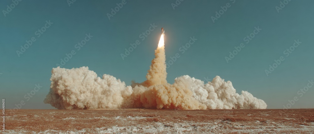 Aufkleber powerful rocket launch with astronaut crew in clear sky modern premium space exploration content for