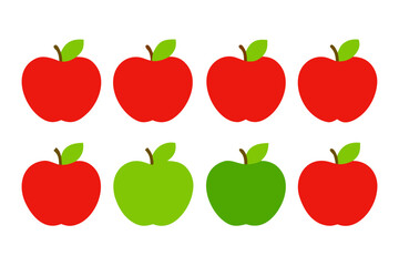 Collection of red and green apples arranged in two rows isolated on transparent background