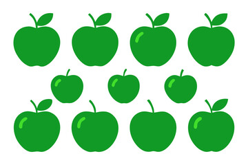 Collection of green apple icons arranged in rows isolated on transparent background