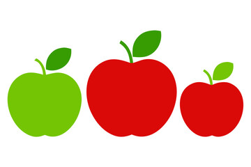 Three stylized apples in red and green isolated on transparent background