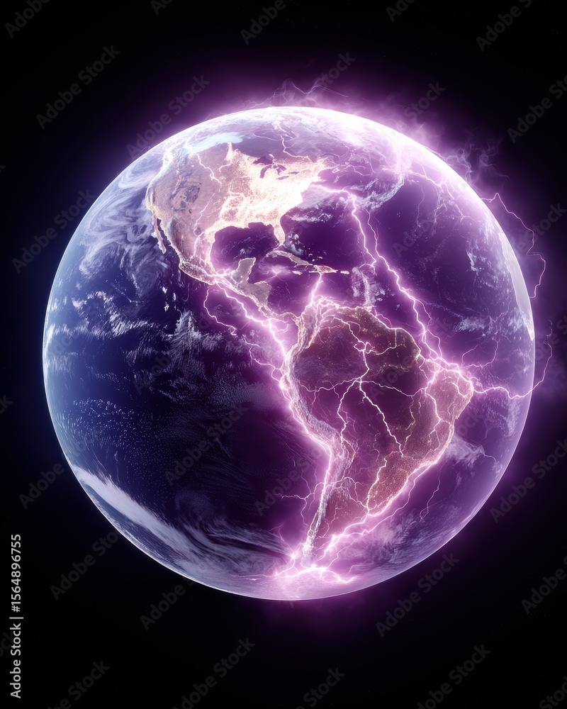 Poster Futuristic Hd Maps Global Earth Model with Illuminated Lightning Network on Sphere for Tech Innovation and Worldwide Connectivity Campaigns