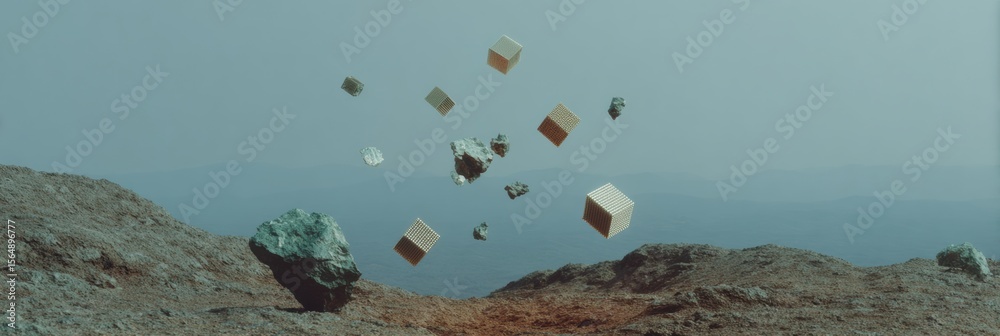 Leinwandbilder Crystalline Qubit Processor Floating in Zero-Gravity Lab with Holographic Quantum Bits - Advanced Physics Innovation for Future Tech Research and Marketing