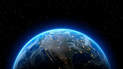 Planet, Earth, space — a breathtaking high-resolution image reveals Earth's curved horizon against deep space, showcasing glowing city lights, swirling clouds, oceans, continents, and the delicate blu