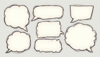 A collection of hand-drawn speech bubbles, various shapes and sizes, ready for text.