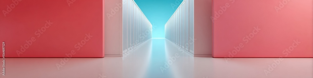 Poster Modern Cooling Aisle with High-Tech Server Units and Advanced Ventilation System in Data Center for Reliable Performance and Secure Data Management