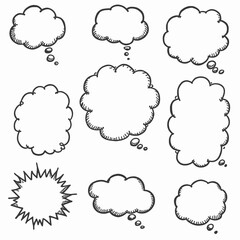 Fototapeta premium Collection of various hand-drawn comic book thought and speech bubbles.
